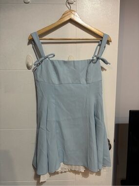 REVOLVE Light Blue Mini Dress with White Hem